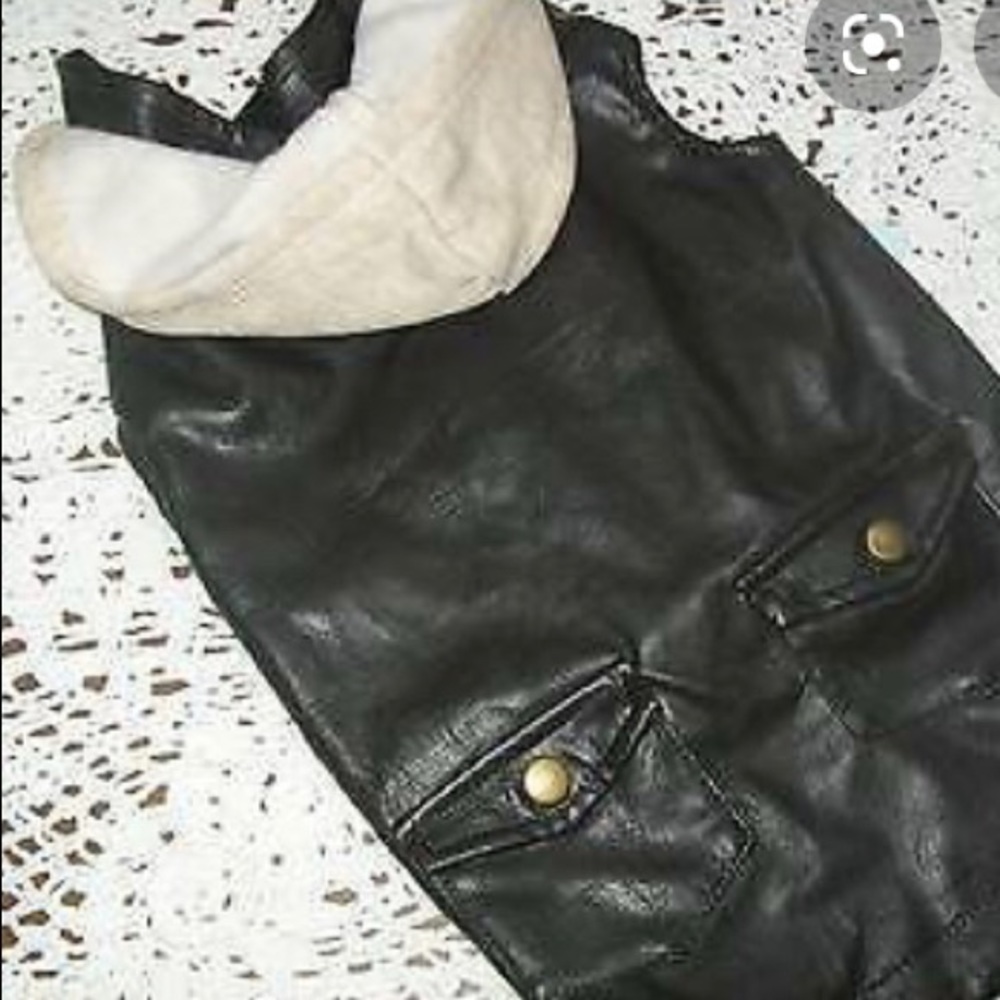 Pet Faux Leather Hooded Jacket Sz. M